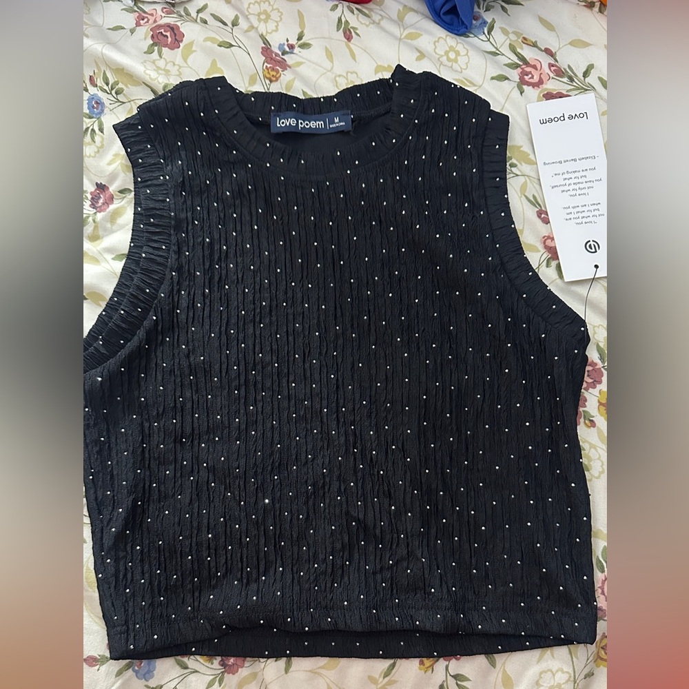 Black Sleeveless Vest with rhinestone Dots